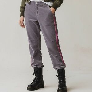 Anthropologie Sundry Women’s Corduroy High Rise Pants Gray Zip Jogger Sz M NWT